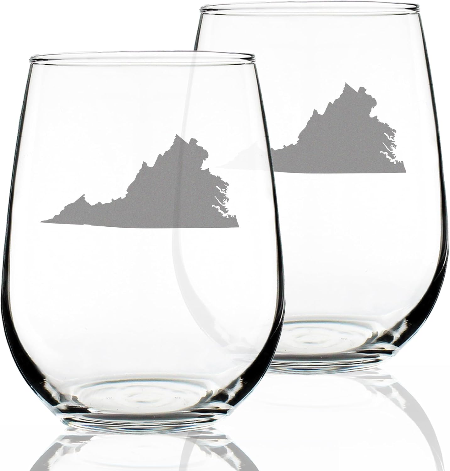 Bevvee Virginia State Outline - Stemless Wine Glasses - Set of 2 - State Themed Drinking Decor and Gifts for Virginians - Large 17 Ounce