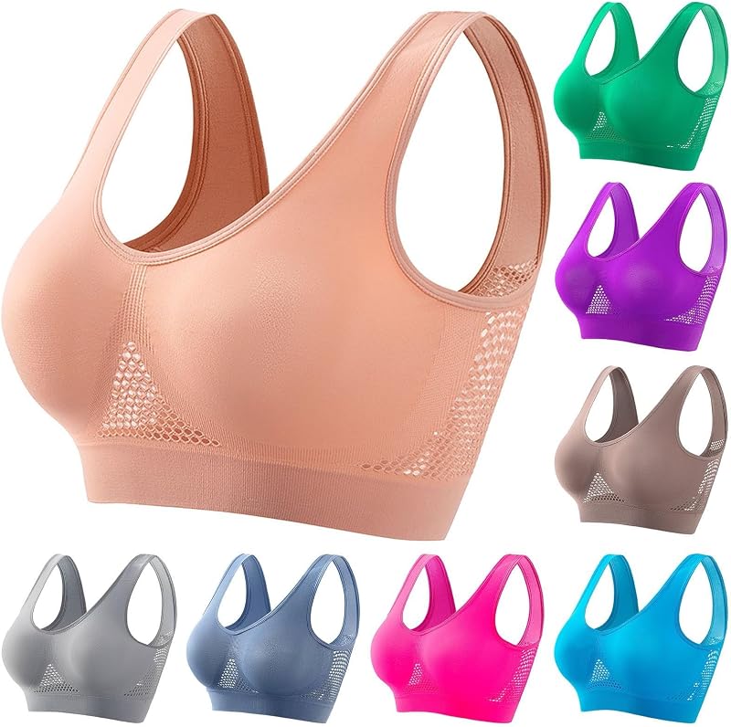 High Support Sports Bras for Women Plus Size Wireless Breathable Athletic Bra with Cooling Lift-Up Air Tech Mesh