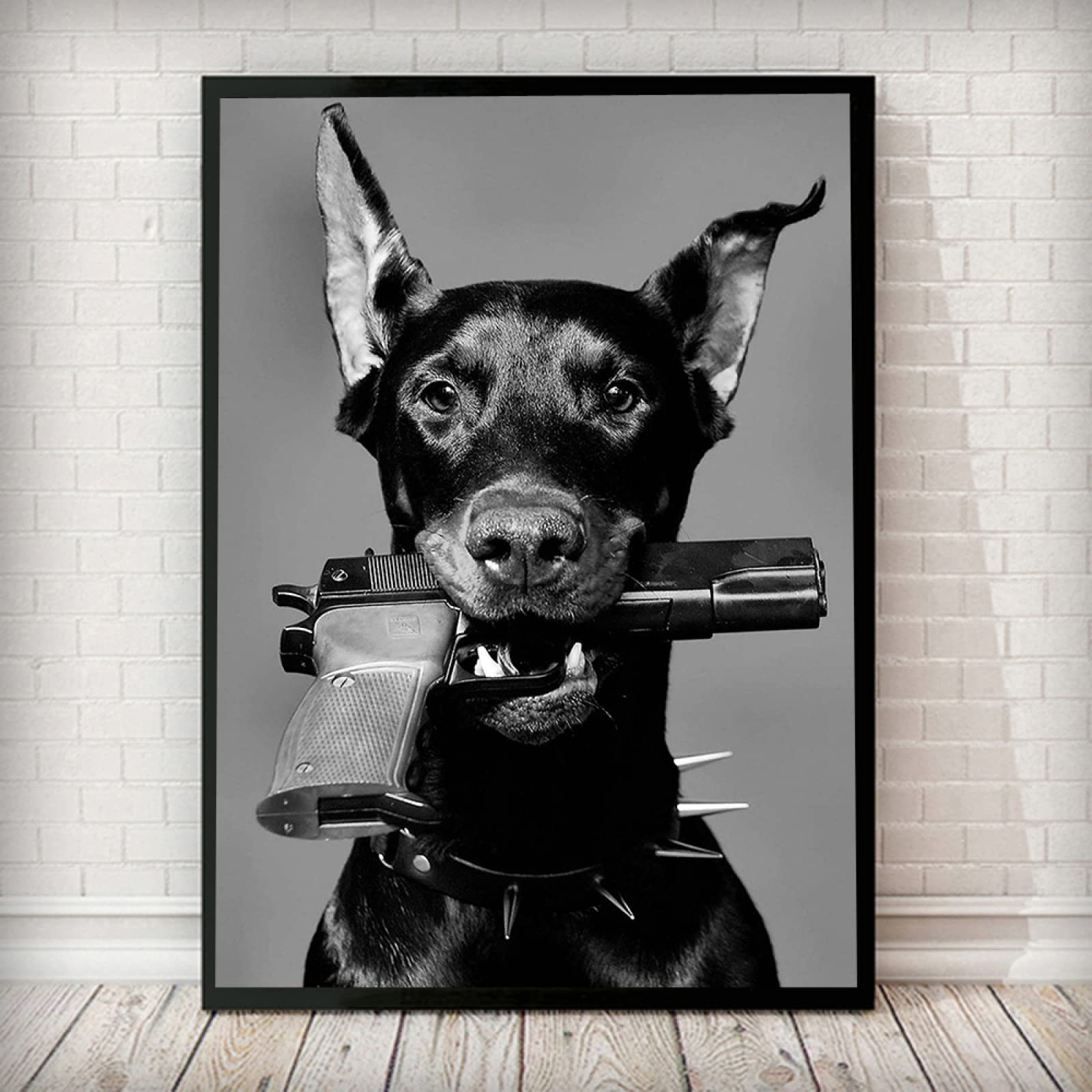 Acquista Cane con pistola d'oro Poster Stampe di lusso Cane Arte Tela Pittura Doberman Arte murale Immagini Murale per soggiorno Decorazione della casa Nessuna cornice in Italia a partire da 1.02