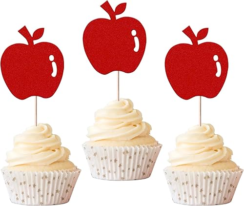 Rsstarxi Paquete de 24 adornos de magdalenas de manzana con purpurina para cupcakes de Navidad y manzana para temática de frutas baby shower niños