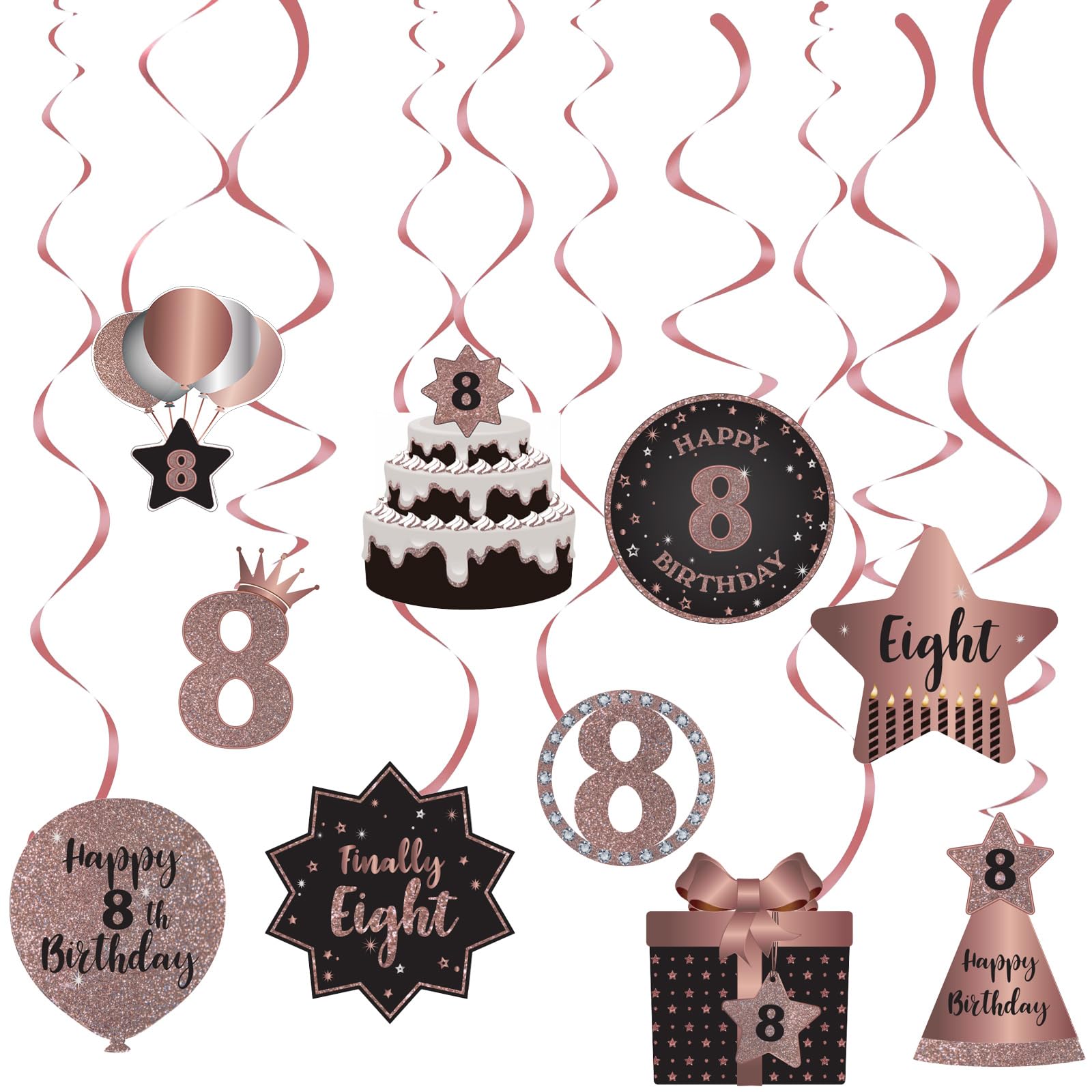 Guirlande tourbillon 8 ans or rose pour fêter l'anniversaire d'un enfant