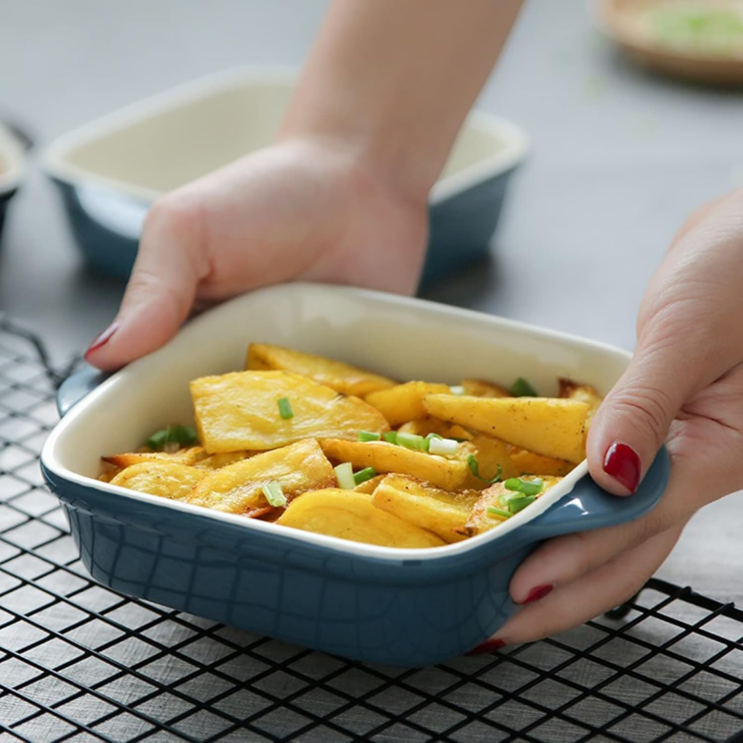 Baking Dish Ceramic Baking Dish Cutlery Household Binaural Plate Cheese Plate Special Baking Tray Western Plate Oven Baking Bowl Bakeware (Color : B2) (A1)