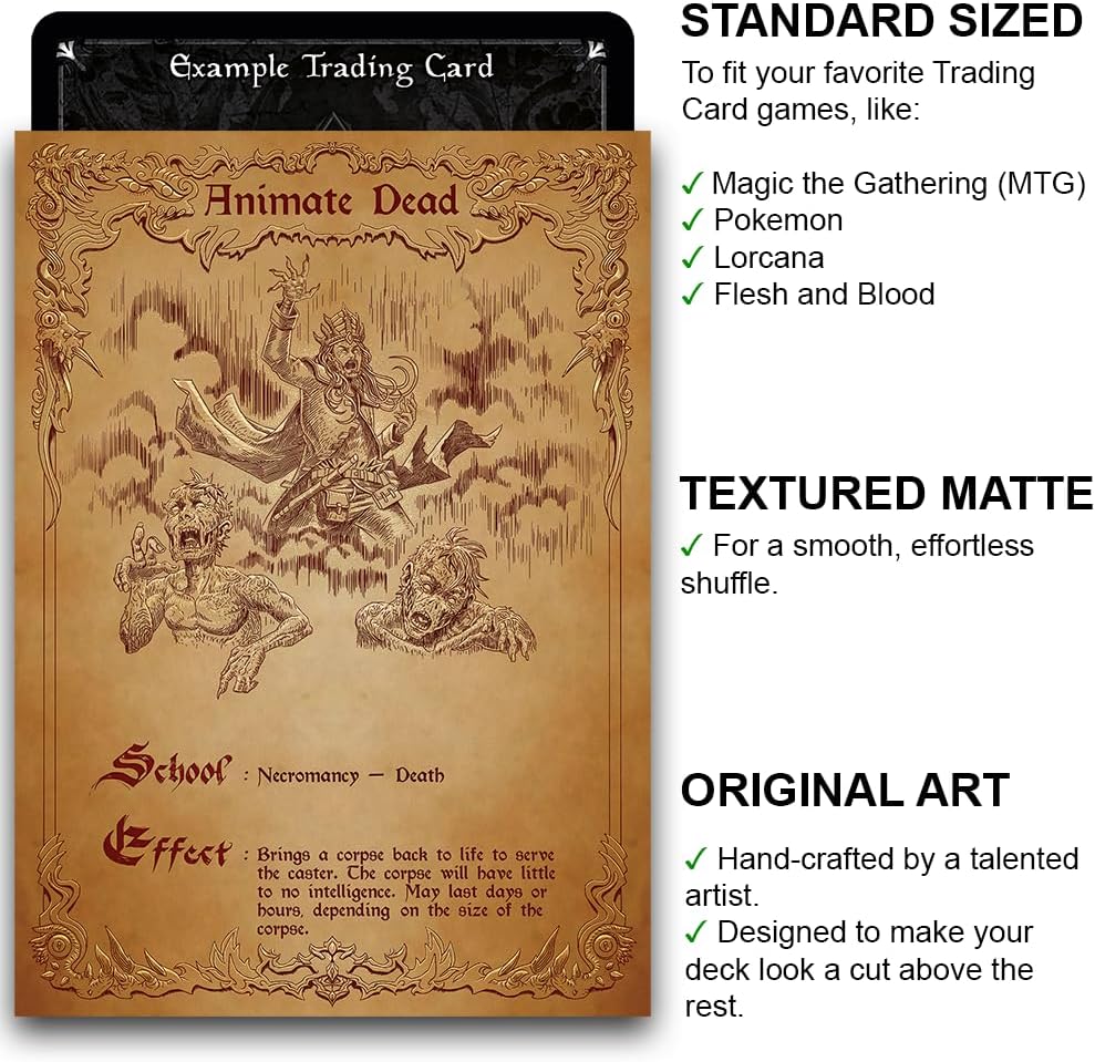 Fantasy North - Spell Scrolls I - 100 Textured Matte TCG Card Sleeves - Fits Magic MTG Commander Pokemon and Other Card Games - Playing Card Sleeves (Animate Dead)