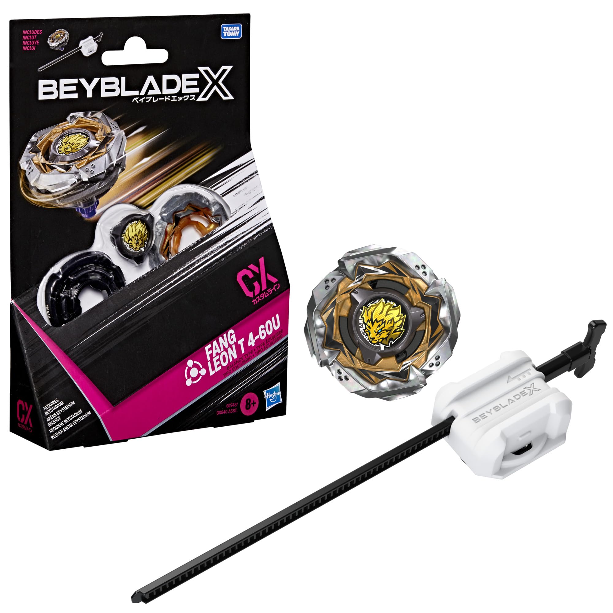 Hasbro Beyblade X, Set Starter Pack Fang Leon T 4-60U con trottola bey bilanciato e Lanciatore di Takara Tomy, Trottole da Battaglia, dagli 8 Anni in su