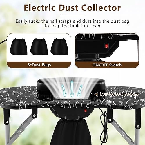 Miniatura 4 de Safstar - Mesa de uñas portátil de 35 pulgadas, estación de uñas plegable con colector de polvo eléctrico, lámpara de mesa LED flexible, bolsa de