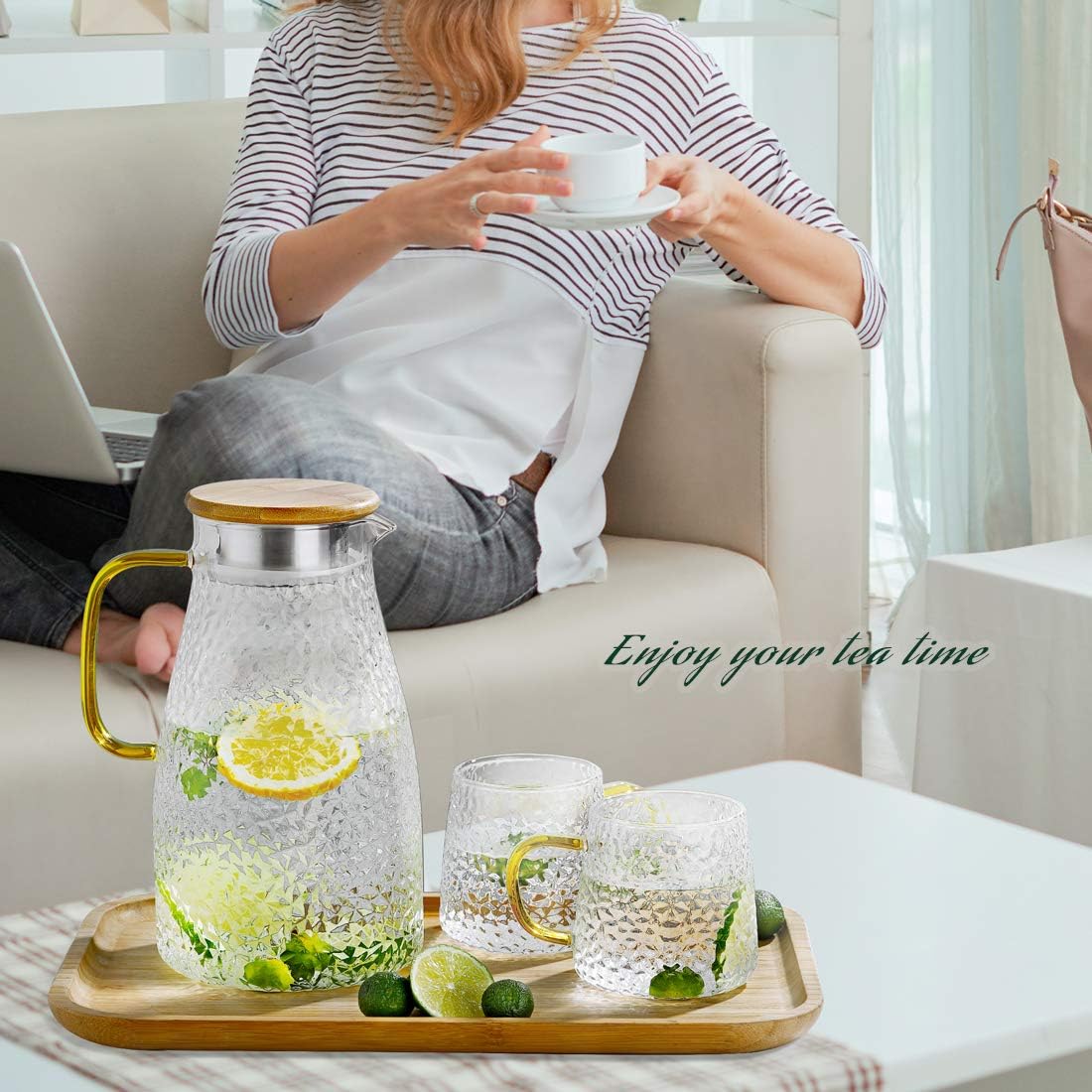 Amazon Co Jp ガラスポット 耐熱直火可 大容量 00ml ガラスピッチャー リットル 麦茶 アイスティー 花茶 2l ホーム キッチン