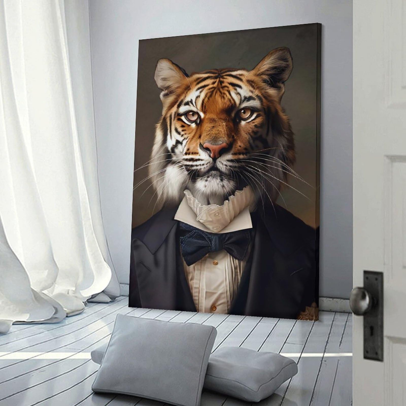Junmoney Tiger in Tuxedo Portrait Room Decor Wall Art, 16x24inch(40x60cm), for Living Room, Lounge Or Sitting Room, A Home Accent with Warm Character