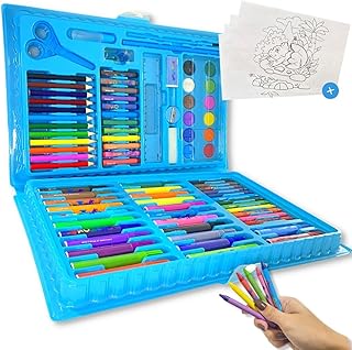 Estojo Maleta Escolar Pintura 86 Peças Canetinhas Giz Azul Estojo Infantil 86 Peça Presente Criança Canetinha Lapis Giz Azul Meninos Aquarela Kit Desenho