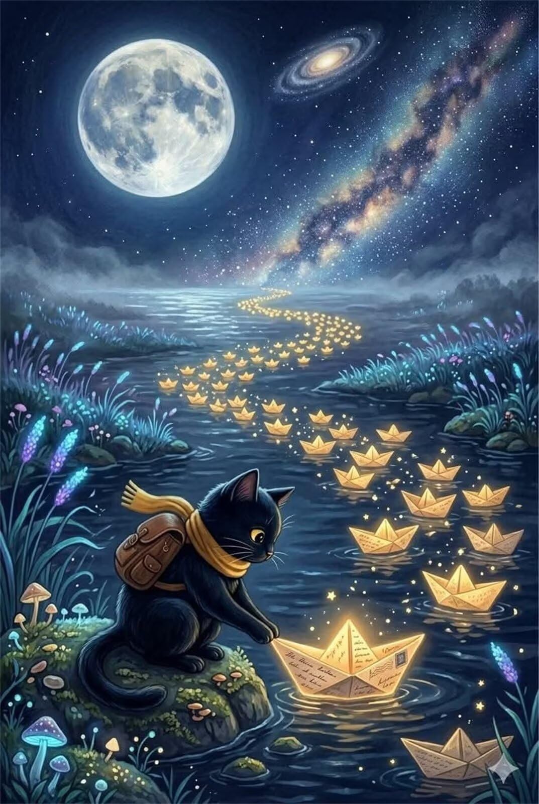 Puzzle 1200 Pezzi Barca Gatto Lunare Puzzle per Adulti, Difficile e Sfidante con Poster Idea Regalo per Appassionati Puzzle Classici