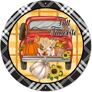 Round Metal Tin Sign Fall Is My Favorite Buffalo Plaid Pumpkin Circle Wreath Sign Vintage Home Door Sign Plaque Classic Fall Metal Art Prints for Bar Bar Thanksgiving Day Thanksgiving Day Decoration