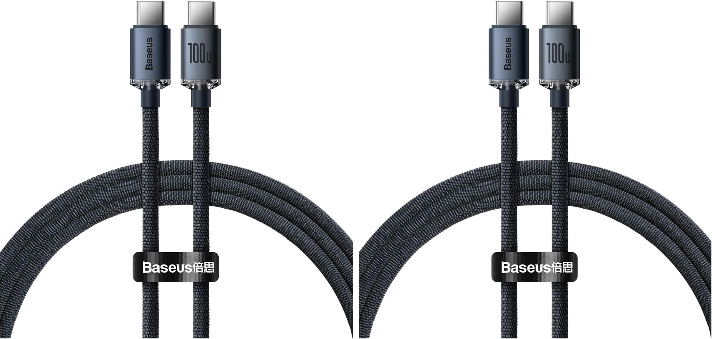 Baseus PD 100W Type C Cable, Braided Fabric High-Speed 480Mbps Data Transfer Cable for iPhone 15 Pro Max MacBook Pro/Air iPad /S24 Ultra 1.2M – Black (Pack of 2)
