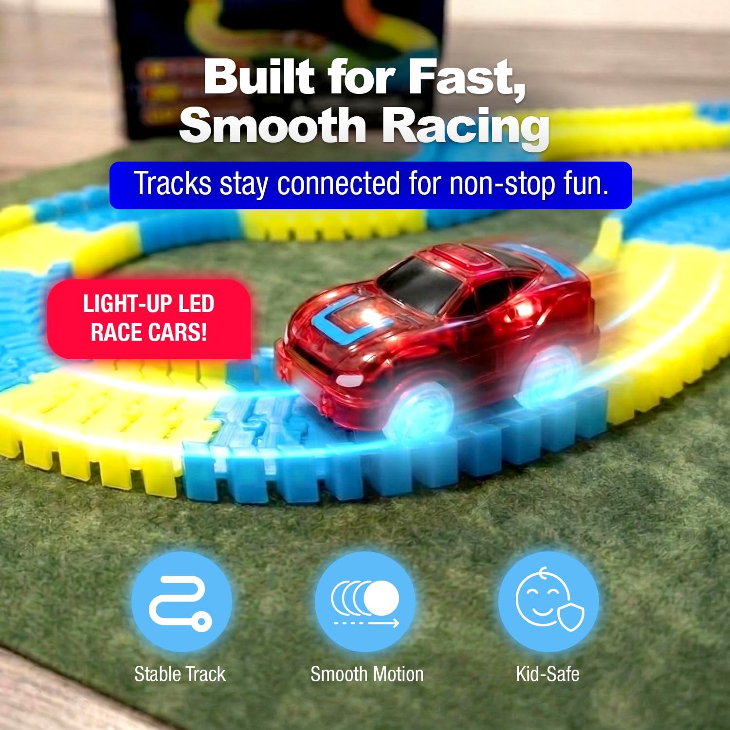 Ontel Magic Tracks 10 Foot Glow In The Dark Bendable Flexible Racetrack with LED Light-Up Race Car, Educational Playset Birthday Gift for Ages 3+