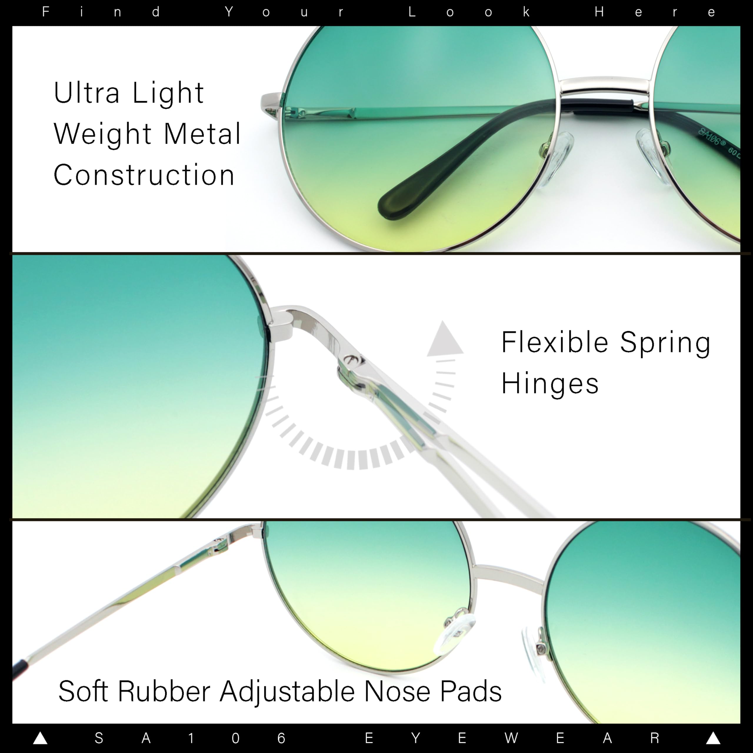 SA106 Hippie Retro Groovy Gradient Oversize Circle Lens Round Lennon Sonnenbrille, Gr n (hellgrün), Einheitsgröße
