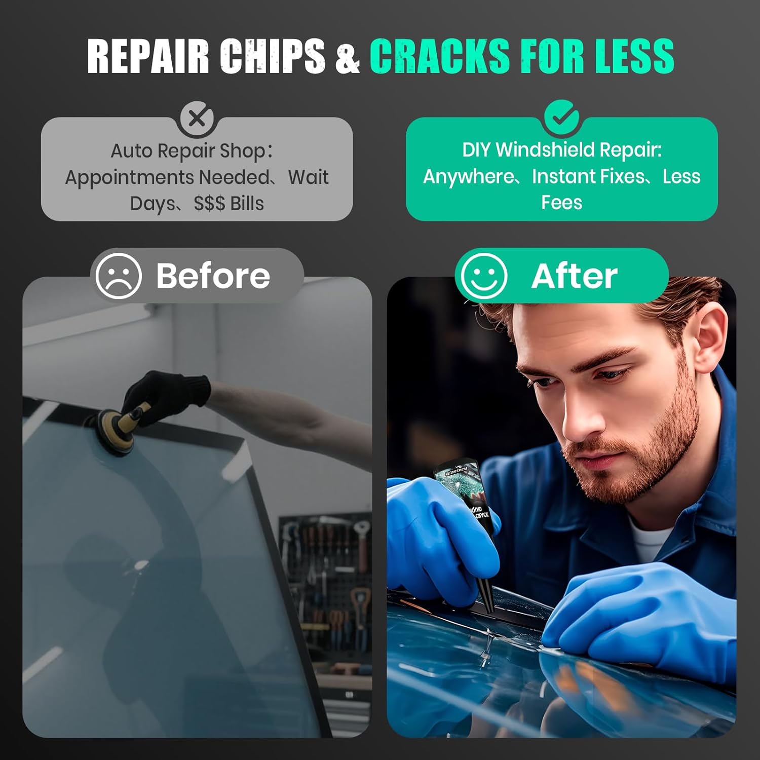 Windshield Crack Repair Kit, 2026 Upgrade Windshield Chip Repair Kit, Glass Cracks Gone Repair Kit, Glass Repair Liquid for Cracks, Quick Fix Windshield and Glass Repair Tools for Chips and Cracks (6)