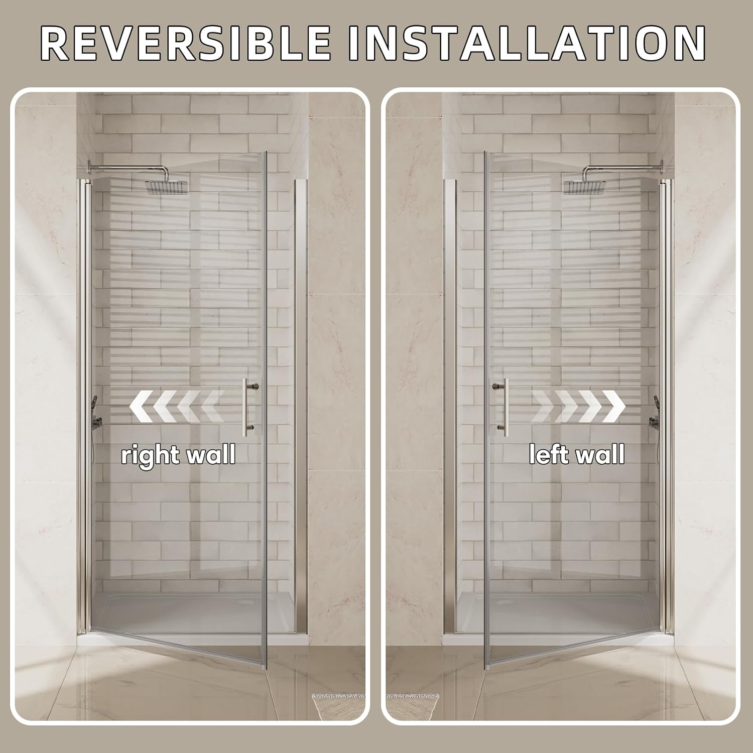 Royal Guard 24-25.4" W x 72" H Shower Doors, Frameless Pivot Shower Door with 1/4" (6mm) Clear Tempered Glass Shower Door, Pivot Swing Shower Glass Door,Reversible Installation&Chrome Finish