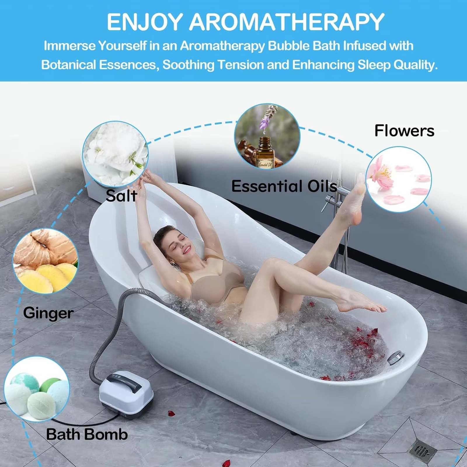Alfombrilla de baño de masaje, diseño antideslizante impermeable con potente bomba de aire, ajuste de 6 velocidades para un mejor sueño, 114 cm de longitud, experiencia de spa perfecta en casa
