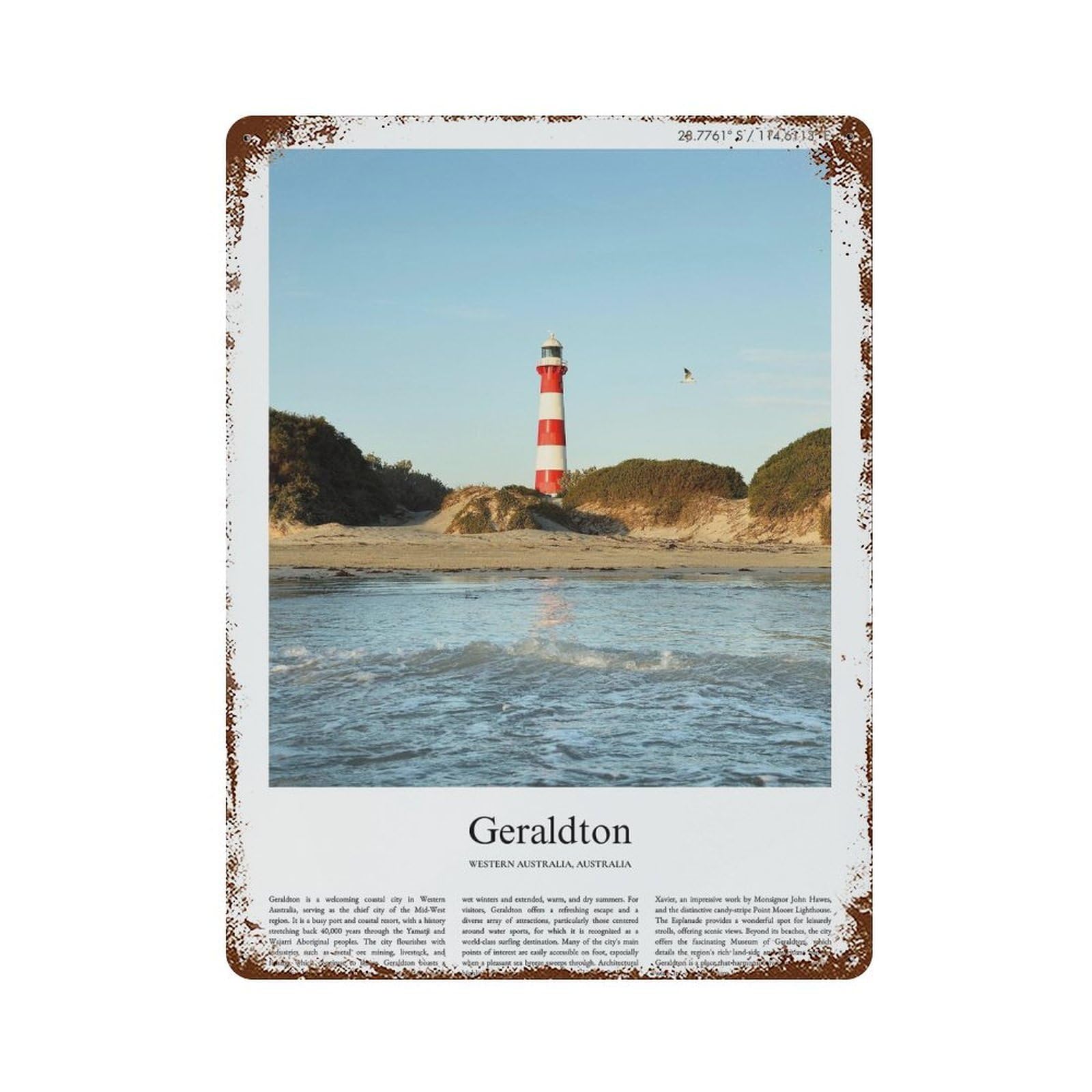 xiaoxiaoshen Geraldton Western Australia, Australia City Scenery Wall Decor Art Metal Tin Poster Modern Home Decor Art Home Bar Shop Decorations Vintage Sign 40x30cm