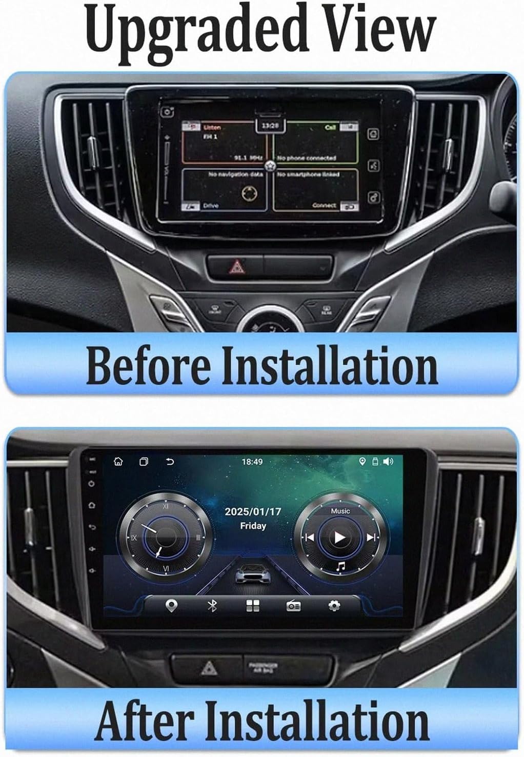 Autoradio per Auto Android da 9 Pollici con Schermo Touch 15, unità Principale 8 Core 6G 128GB con Mirror Link e Controllo Volante SWC per Suzuki Baleno 2015-2022