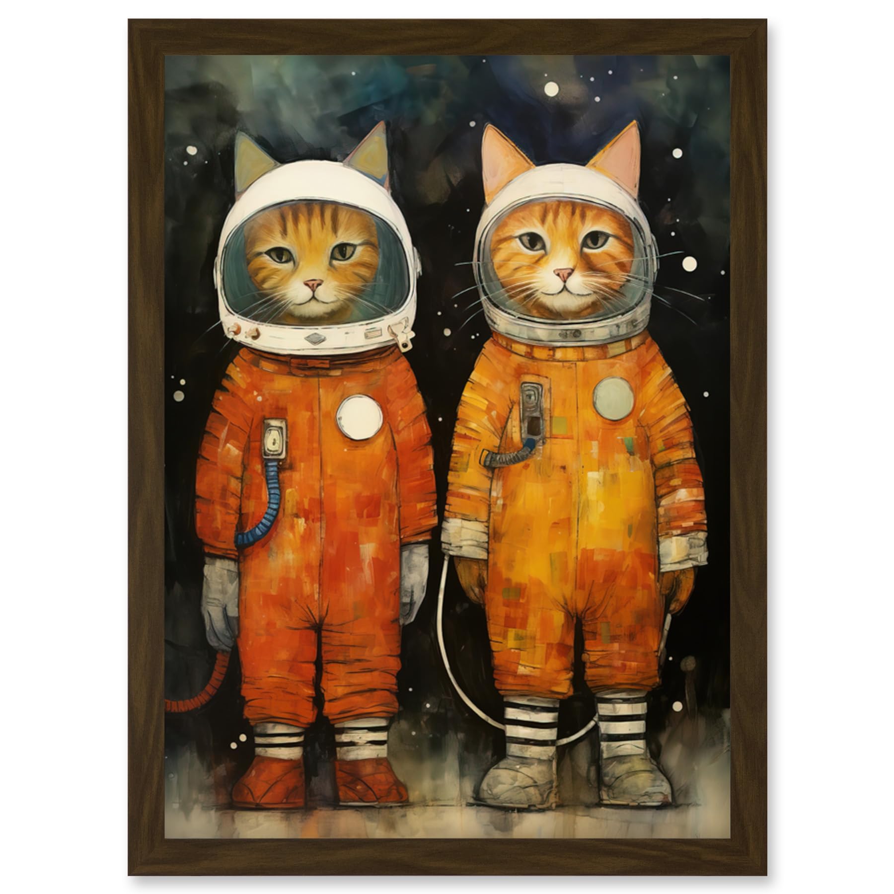Artery8 Cosmic Cats in Outer Space Moon Walk Fun Kids Bedroom Artwork Framed Wall Art Print A4