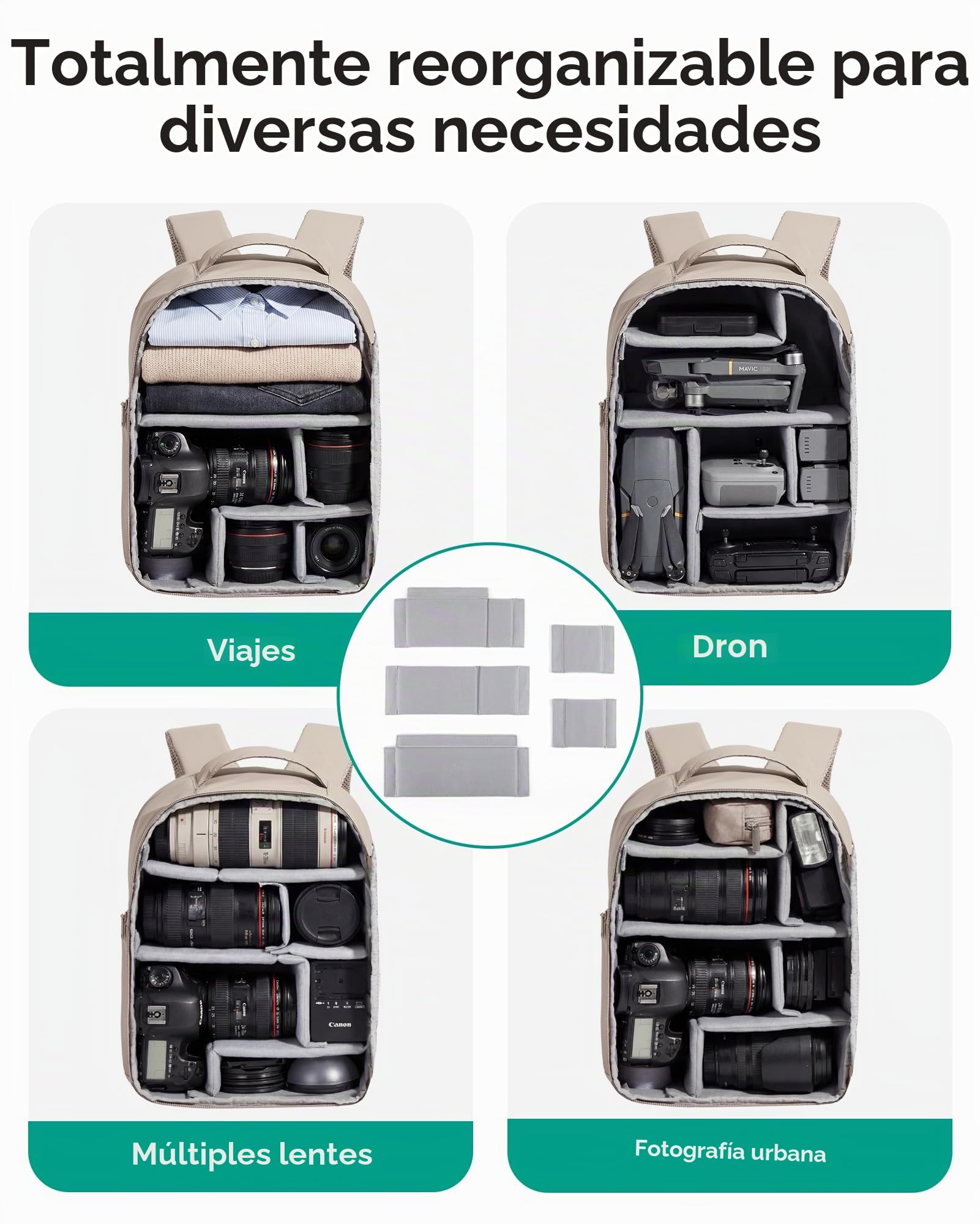 Bagsmart Mochila para cámara, DSLR SLR, bolsa para cámara fotográfica, compatible con portátiles de 13,3", mochila fotográfica resistente al agua, Café marrón, 35 x 25,5 x 14 cm
