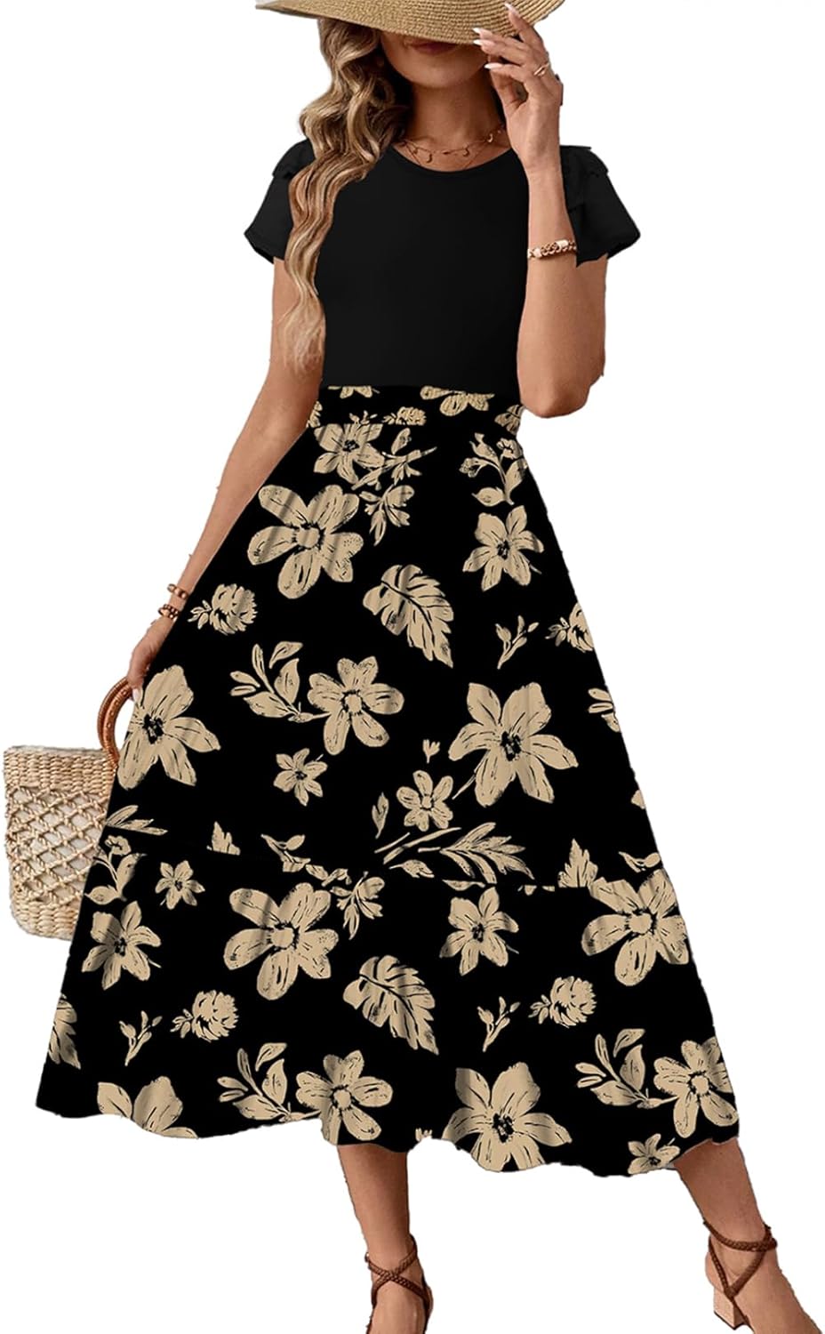 Dokotoo Summer Dresses for Women 2025 Maxi Dress Ruffle Dress with Sleeves Casual Long Dresses Floral Print Long Flowy Dresses A-Line Dress with Pockets