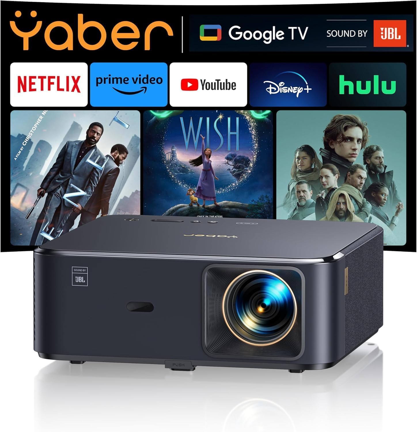 Projector 4K with Android TV 11.0, Sound by JBL, Dolby Audio, NFC, Auto Keystone Correction, WiFi6, Bluetooth, YABER K2s 1080P Full HD Projector Home Cinema Outdoor 300 Inch Display Video Projector
