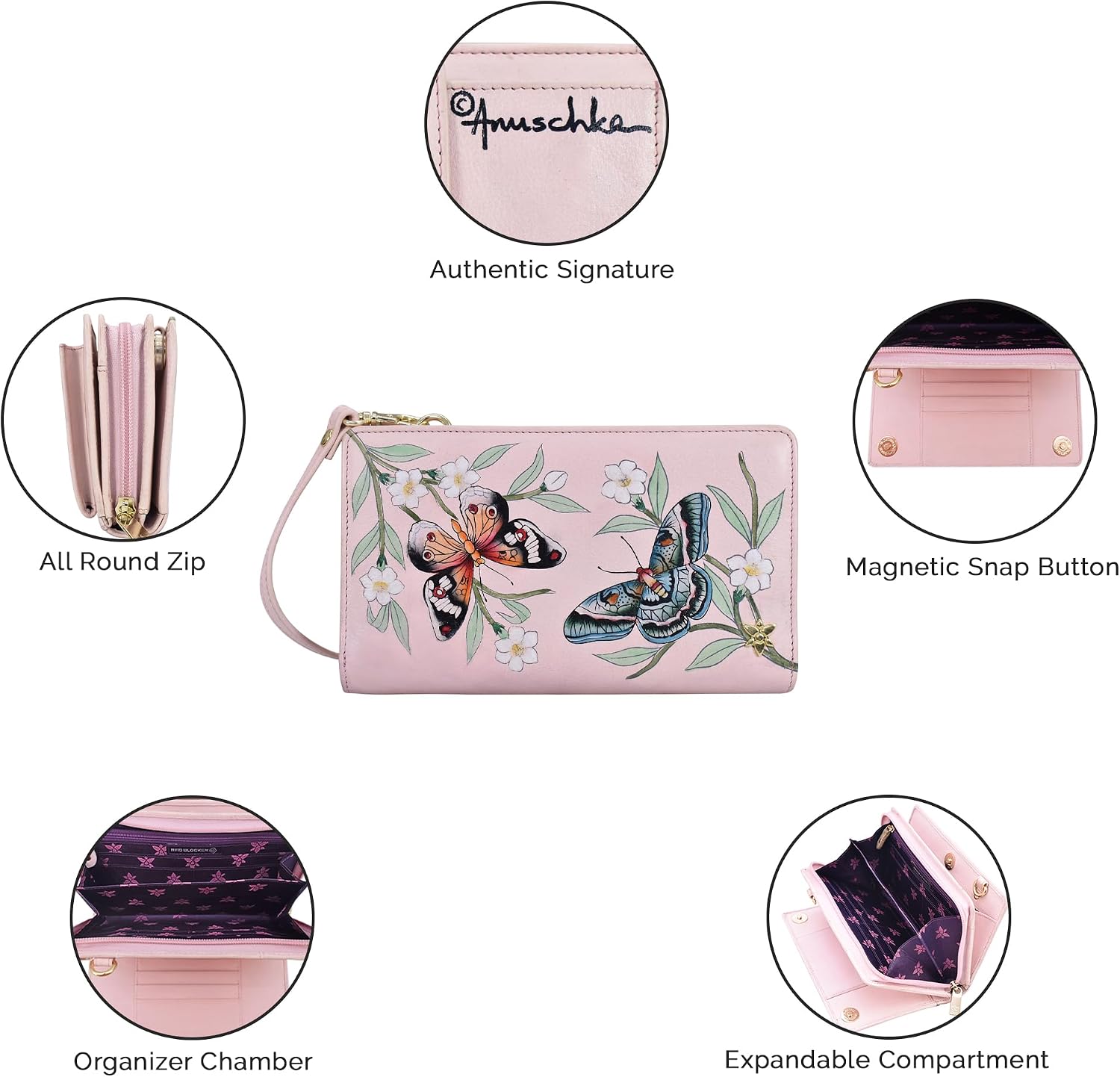 Anuschka Women's Hand-Painted Genuine Leather RFID Blocking Organizer Wallet