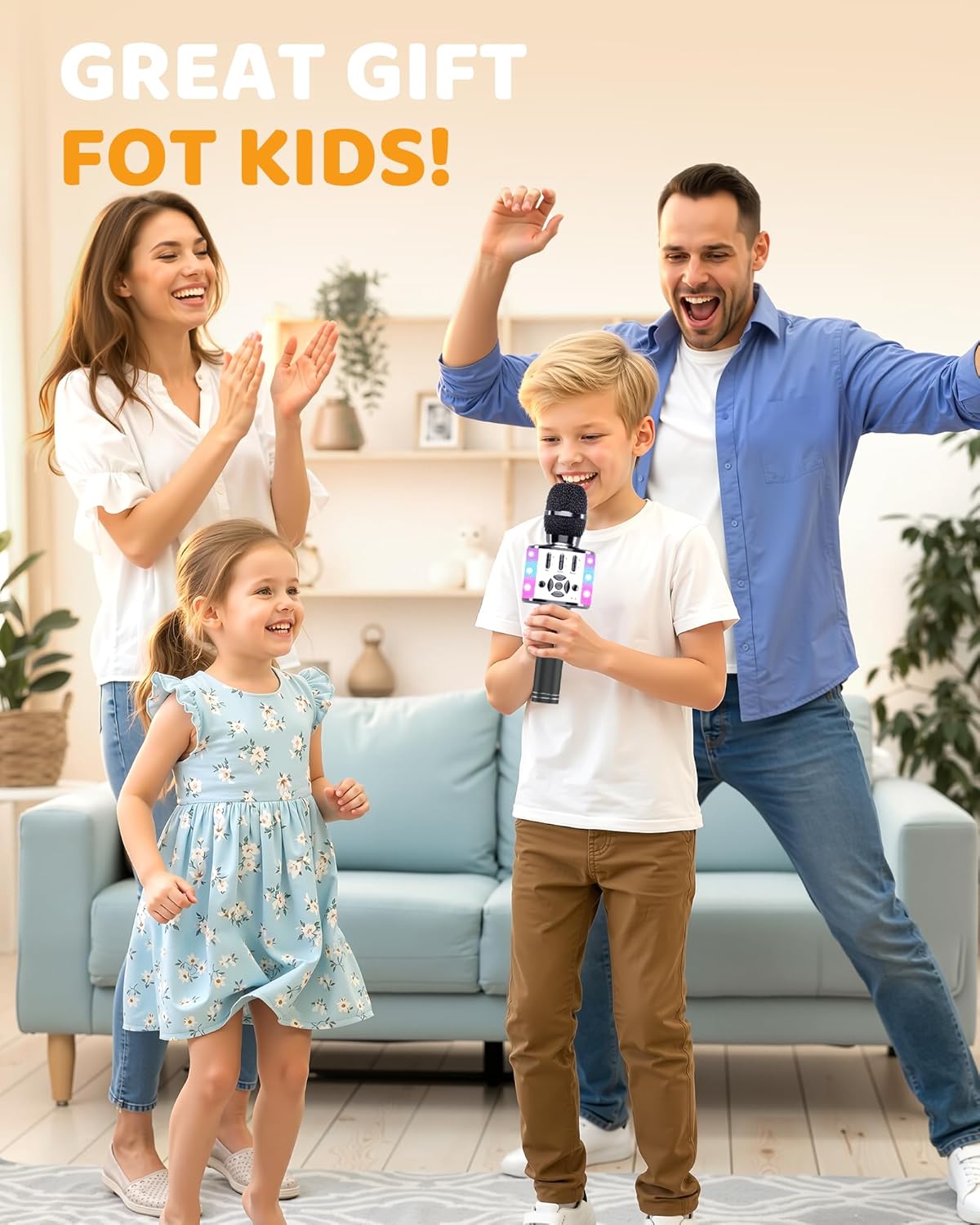 Amazmic Kids Karaoke Microphone Machine Toy Bluetooth Microphone Portable Wireless Karaoke Machine Handheld with LED Lights, Gift for Children Adults Birthday Party, Home KTV(Gray)