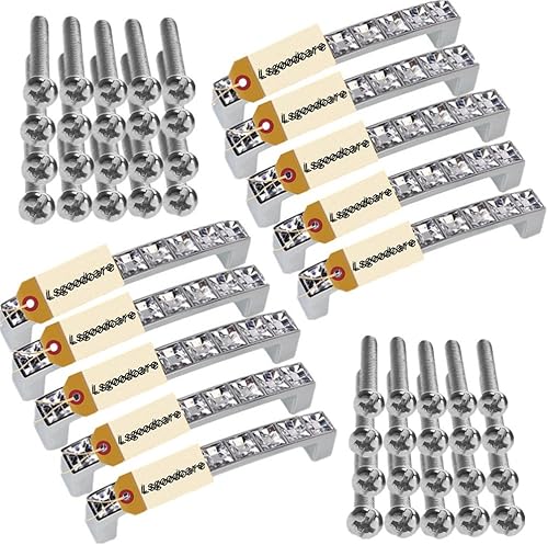 Lsgoodcare Europa Estilo Sencillo Forma de U Rhinestone vidrio muebles Puerta Cajón tirador Gabinete Pull Handle Cocina Perillas, Plateado