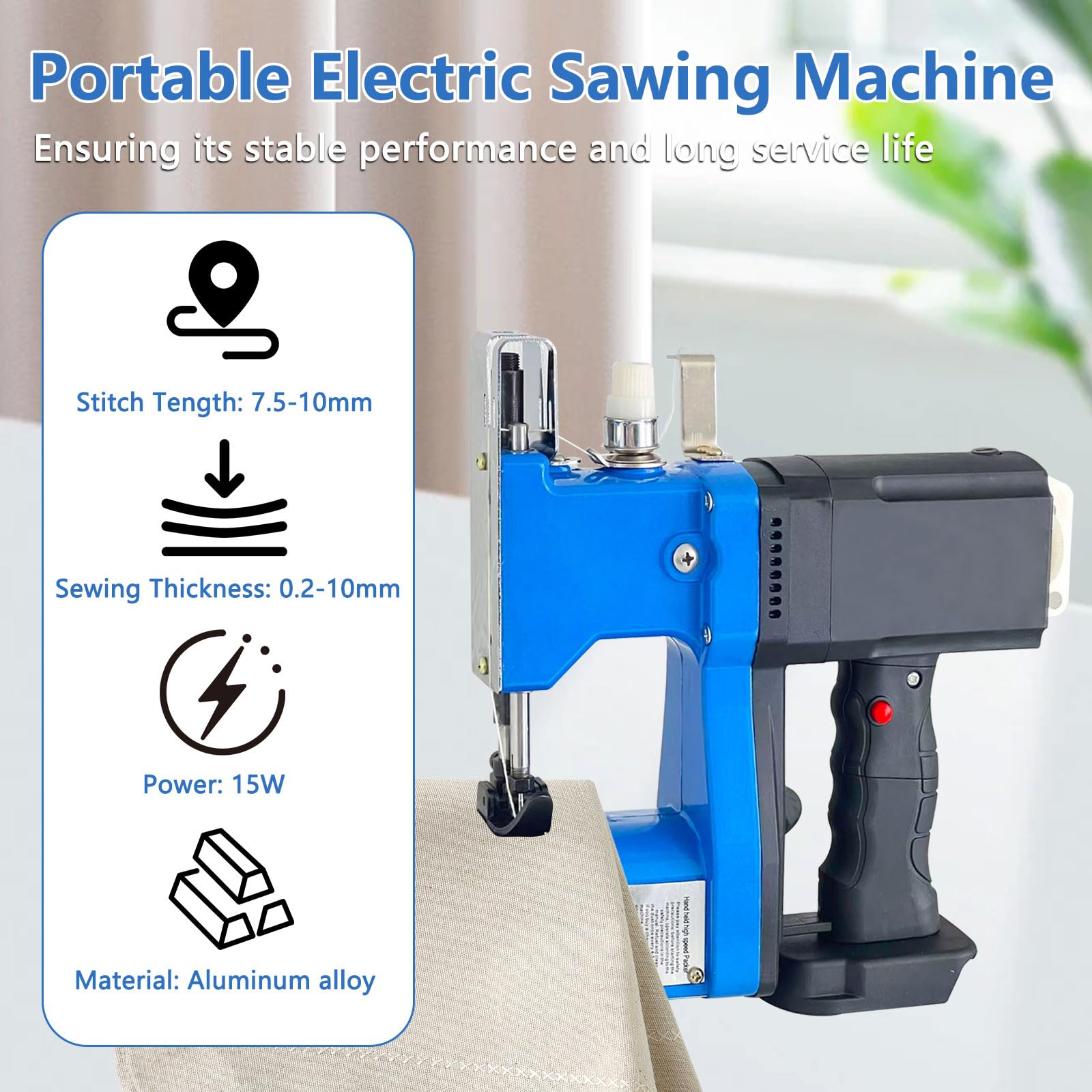Handnähmaschine mit Akku, Tragbare Akku Sacknähmaschine kompatibel mit Ma-kita 18V Akku, Stichlänge 7–10mm, Nähdicke 0,2–10mm, Elektrische Beutelverschließmaschine für Säcke