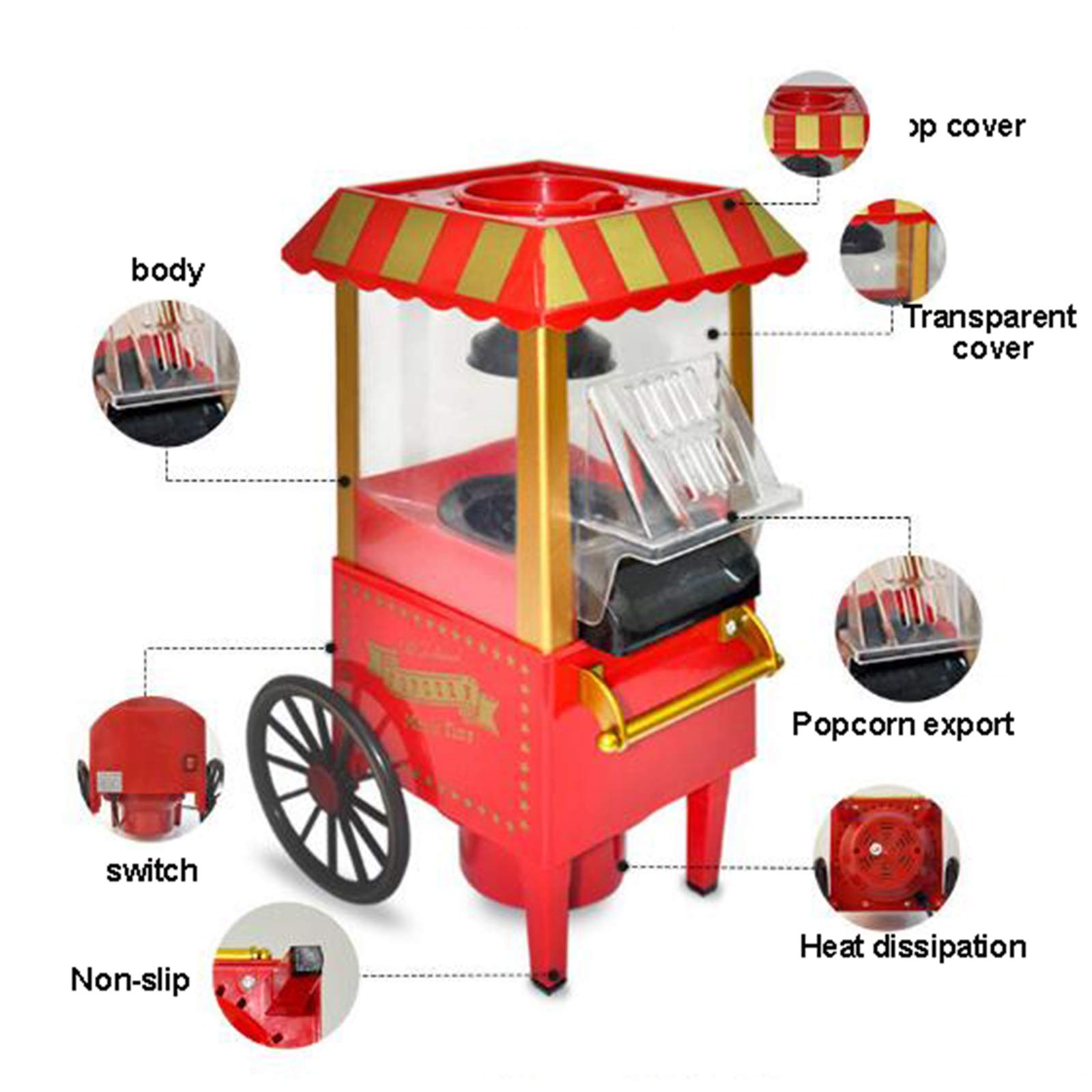 Macchina per Popcorn Ad Aria Calda, Macchina per Popcorn Elettrica per Uso Domestico 3 Min Fast Popping Fai da Te Il Tuo Gusto Sano E Senza Olio per Film Casalinghi, Guardare La TV