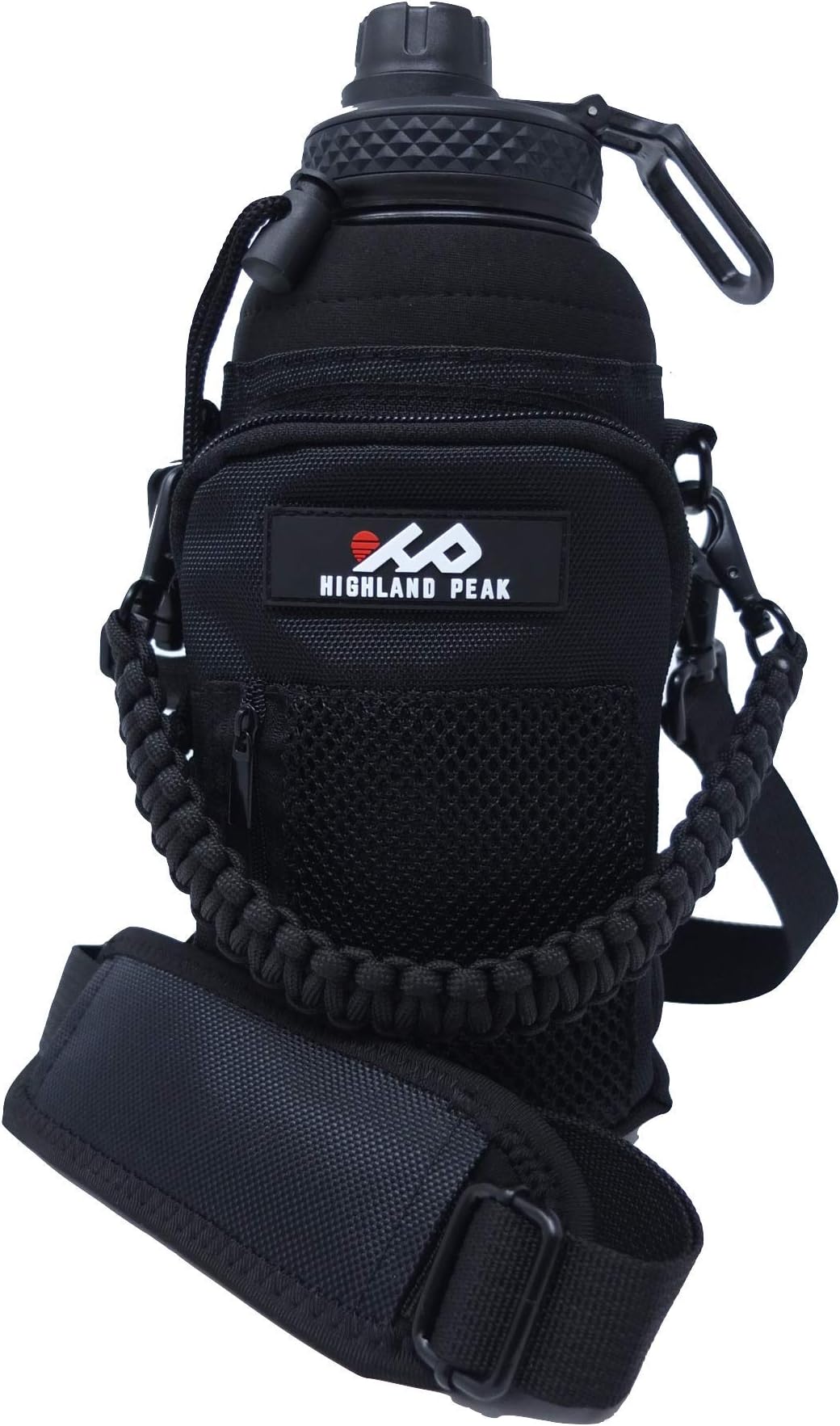 Highland Peak 32 oz Sleeve/Carrier with Paracord Survival Handle | Ultimate Bottle Holder - Attaches to Backpacks, Travel Gear - Fits HydroFlask, Yeti, Growlers, Similar Thermos Bottles