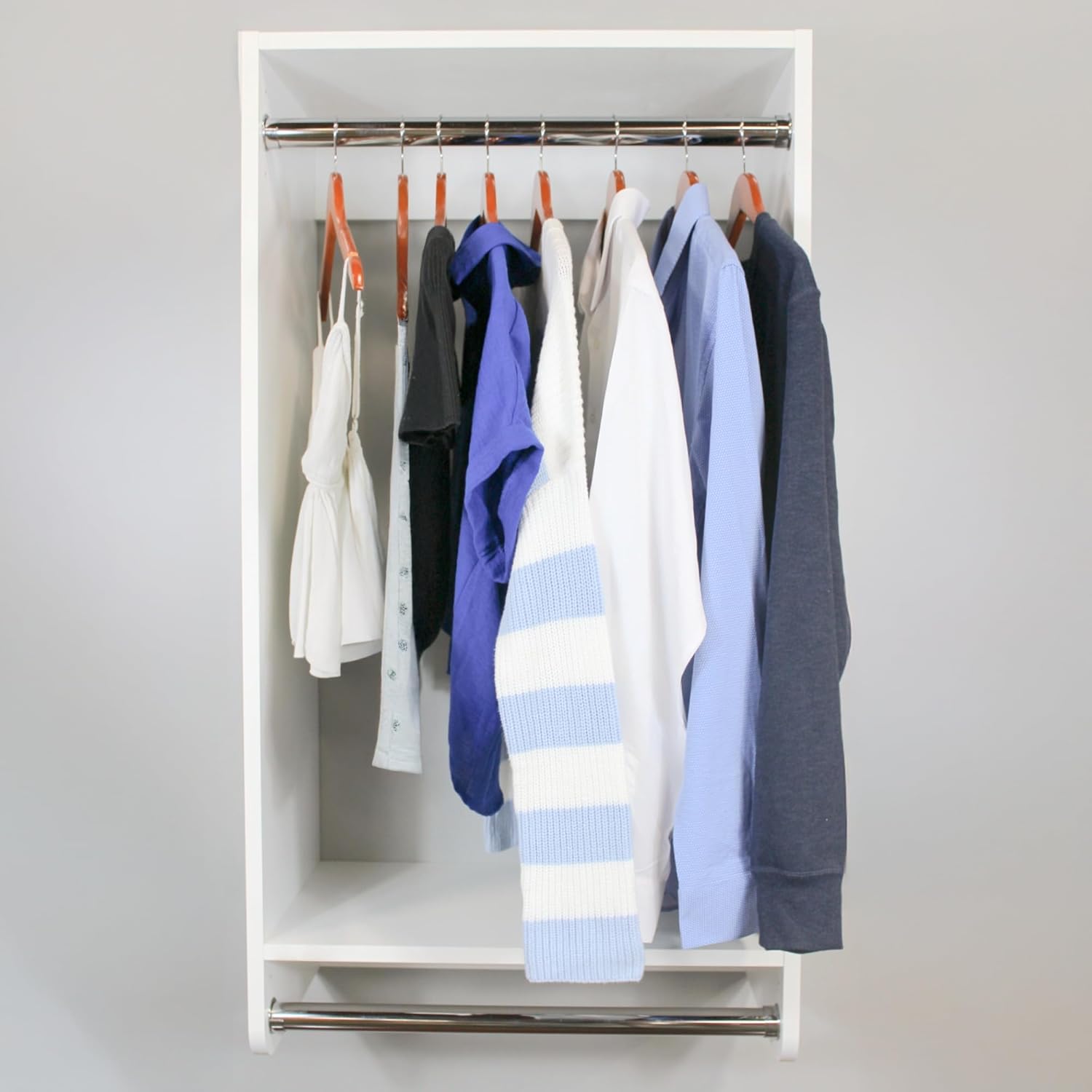 DIY Closets By Cooper | Double Hang Rod Closet System | White & Polished Chrome (25.5" Wide)