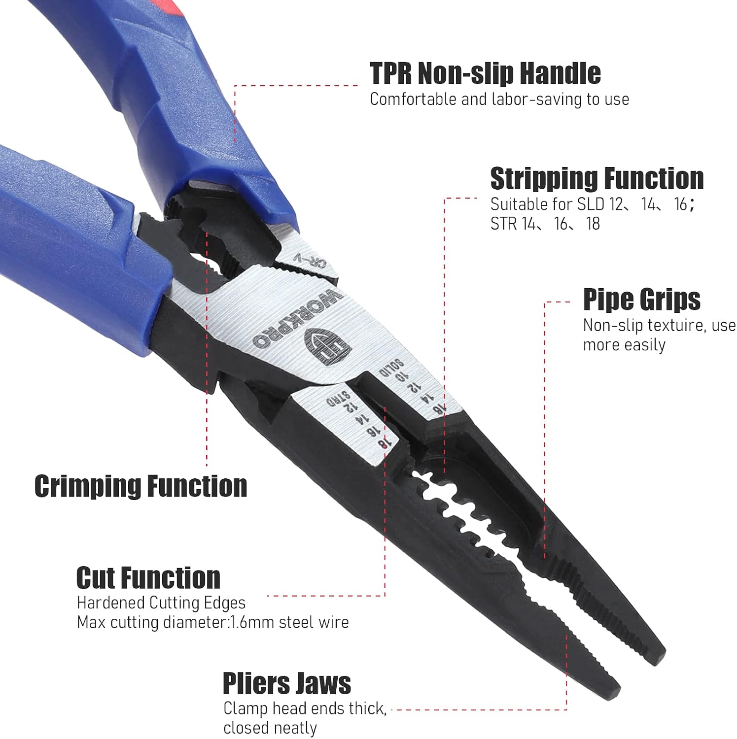 WORKPRO Pliers Set, Premium Cr-V Construction & WORKPRO 8 Inch Multitool Needle Nose Pliers