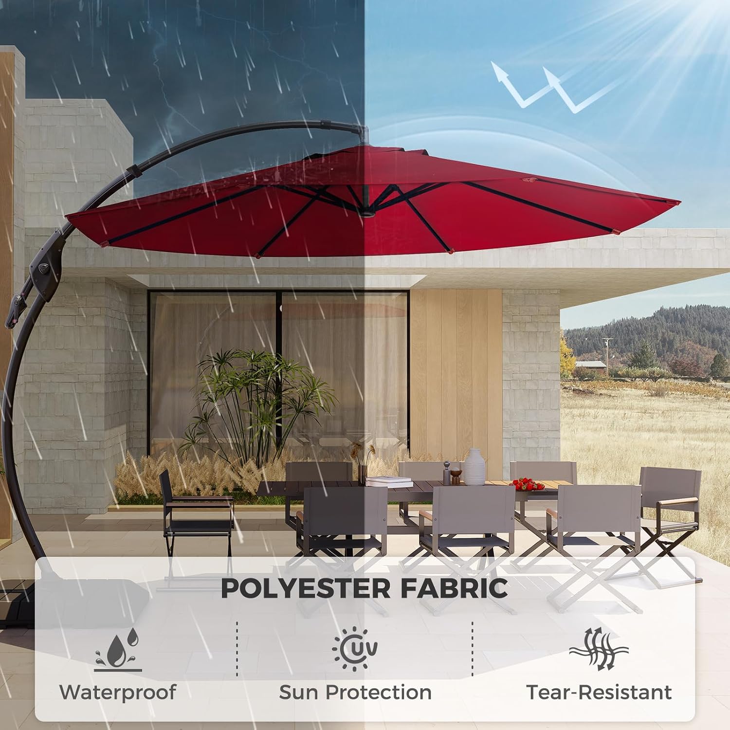 Grand patio 11 FT Patio Cantilever Umbrella with 360-degree Rotation Outdoor Large Round Aluminum Offset Umbrella Base Included for Deck Yard Pool Patio