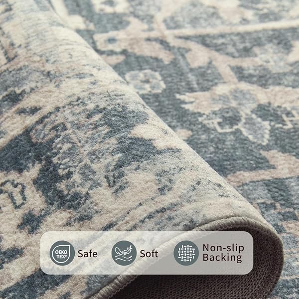 Rugxara 6x9 Area Rugs for Living Room Bedroom, Large Washable Rug, Blue Vintage Floral Boho Style, Non Slip & Low Pile Carpet for Indoor Dining Room, Dorm and Kids Room(Blue 6x9ft) by Rugxara - Used condition - Image 5