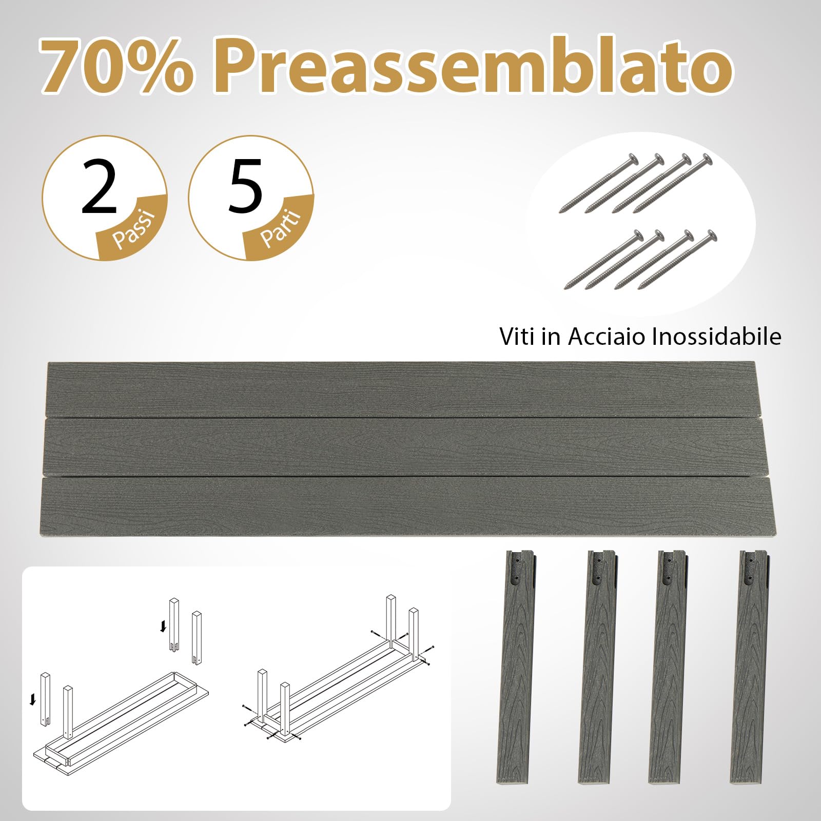 COSTWAY Panchina da Esterno in HDPE 140 x 35 x 45 cm, Panca da Giardino Senza Schienale per 2-3 Persone, Panchina dello Spogliatoio per Patio e Cortile, Portata 340 kg (Grigio)
