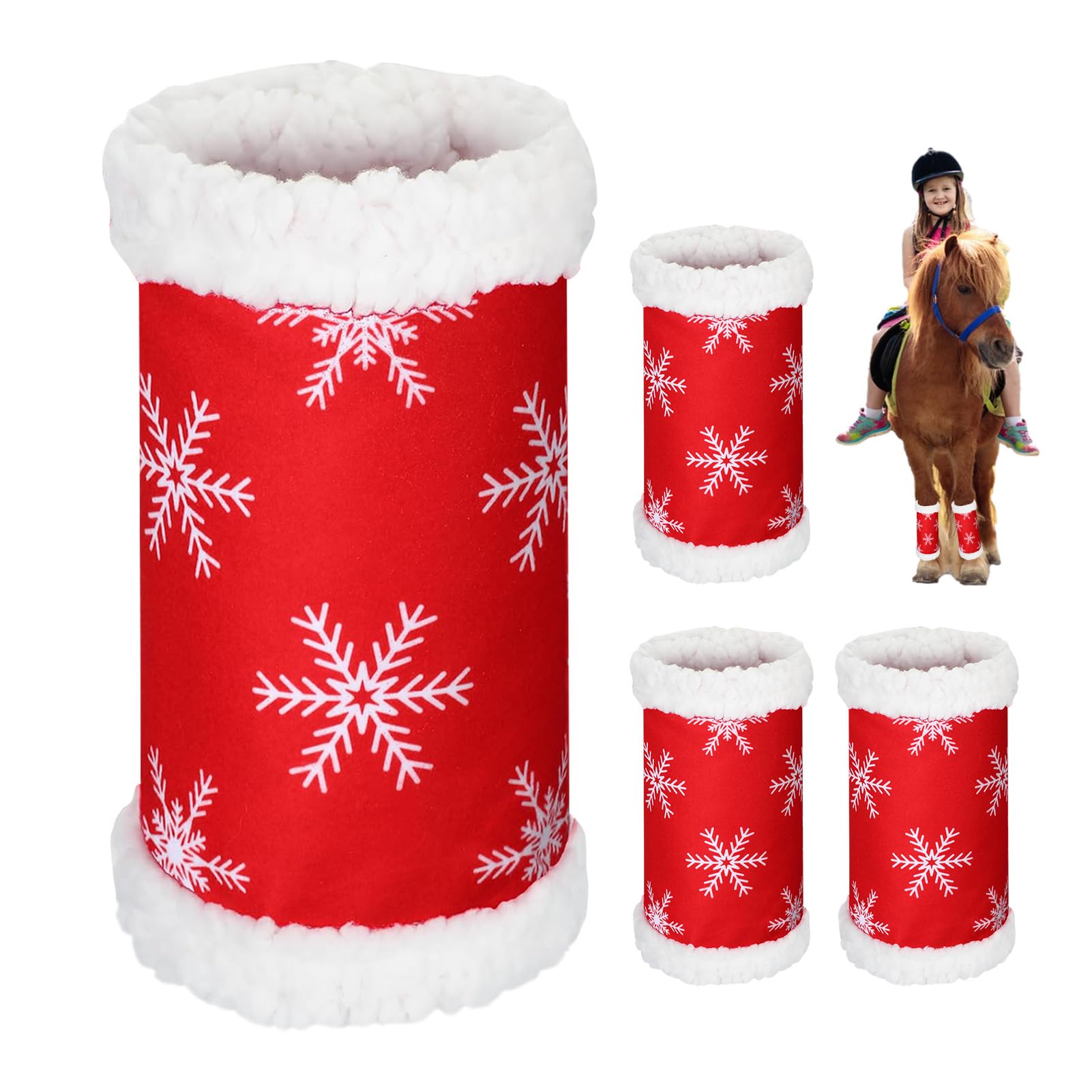 Bandes De Jambes De Cheval Flocon De Neige – 4 Pièces En Polaire – Décorations Noël Équestres Hiver