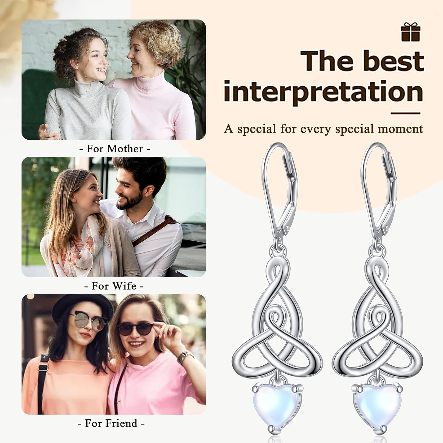 Celtic Knot Earrings 925 Sterling Silver Moonstone Irish Celtic Knot Dangle Hoop Earrings Leverback Jewelry Birthday Christmas Gifts - Image 7