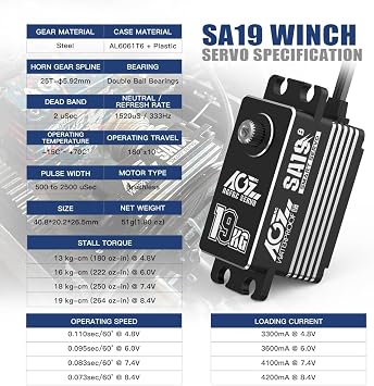 AGFRC 19KG Waterproof Low Profile 1/10 Scale Winch Servo(SA19 Winch)