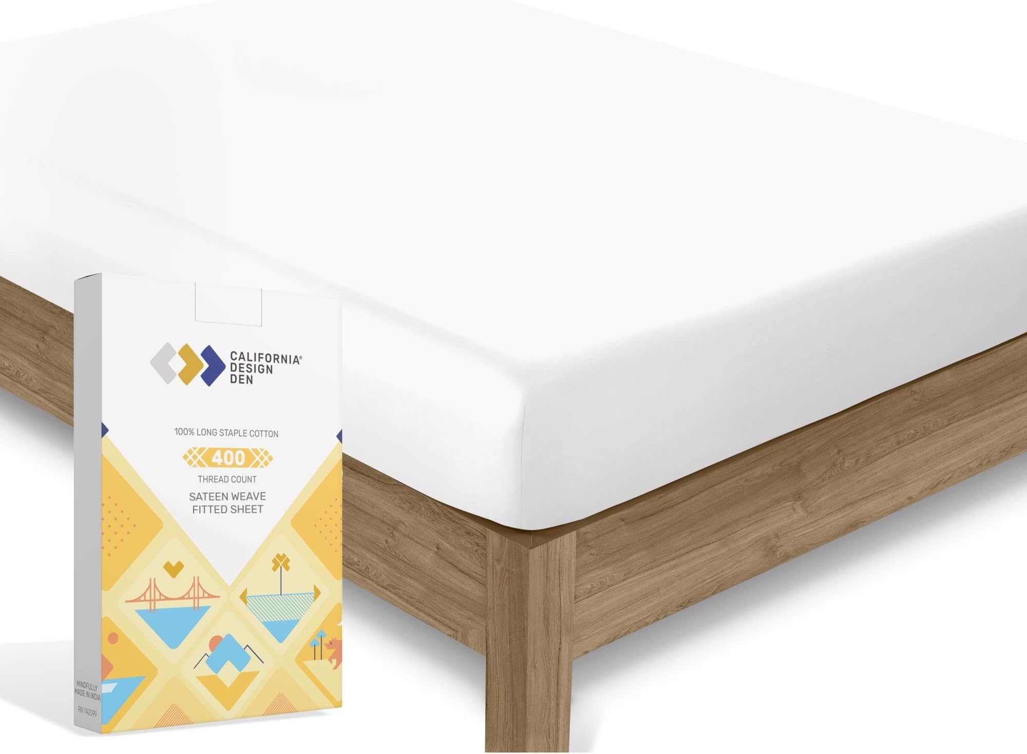 California Design DenSingle Fitted Sheet Only - Soft 100% Cotton Bed Sheets, Sateen, Deep Pocket with No-Pop Off Elastic (Single, White)OEKO-TEX STANDARD 100