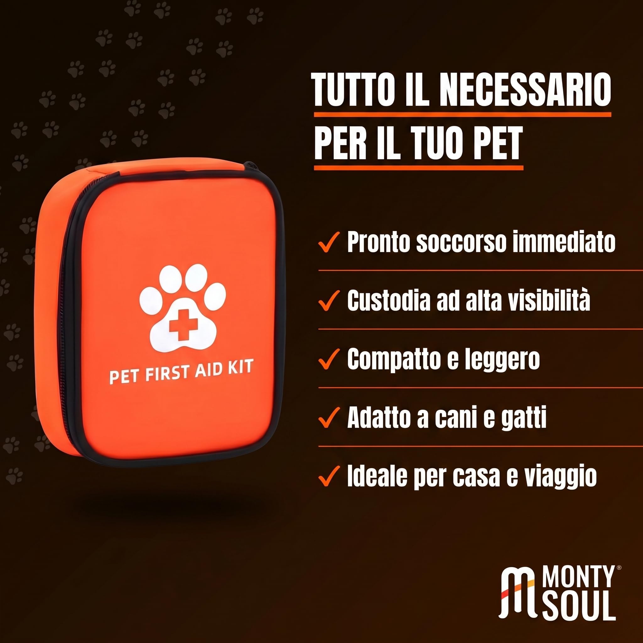 Kit di Pronto Soccorso per Animali Domestici - Set Essenziale per Emergenze Quotidiane, Custodia Compatta - Leggero da Viaggio e Passeggiate - Alta Visibilità (13 Pezzi)