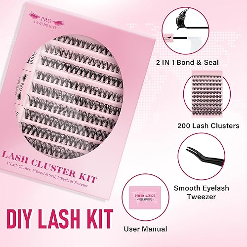Miniatura 2 de PRO - Kit de extensión de pestañas con 200 racimos de pestañas, pestañas individuales, aplicador de pestañas y sellado, pinzas para pestañas, kit de