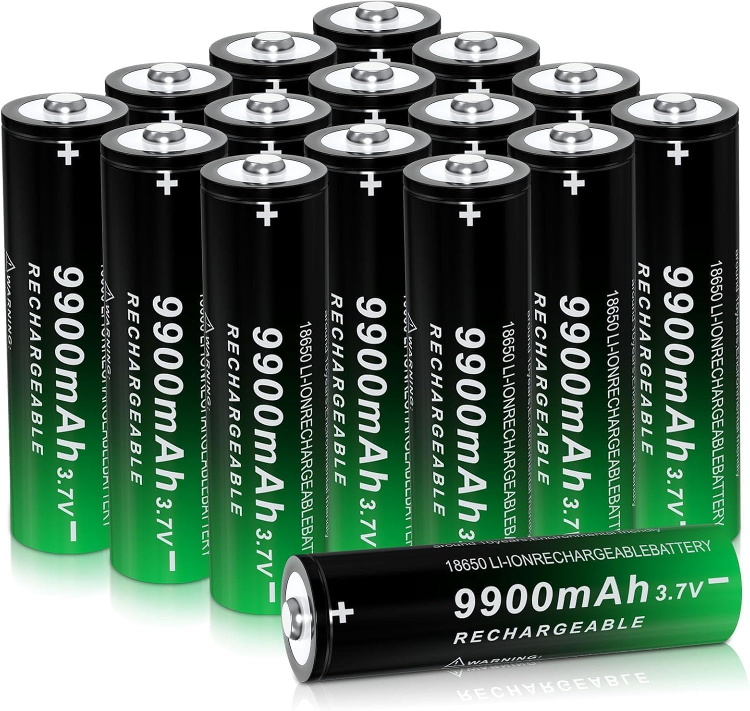 - 18650 3.7V Rechargeable Battery 16 Pack Button Top 18650 3.7 Volt Li-ion Batteries Design for Headlamp, Flashlight Power Tools