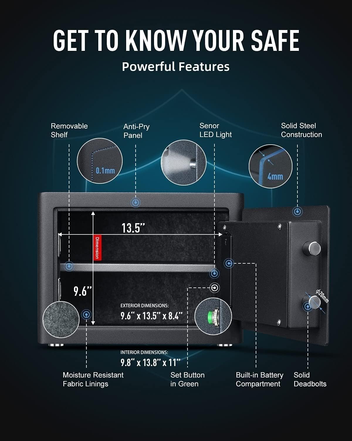 Fireproof Waterproof Safe Cabinet Safes Deluxe Small Home Security with Fingerprint Lock,Electronic Digital Code, Storage Cash, Jewelry, Valuables,