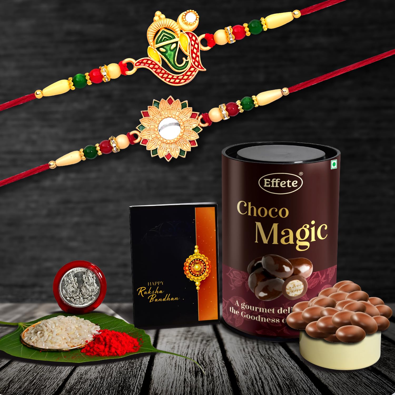 Oblivion Shri Ganesh Rakhi For Brother | Flower Design Rakhi | Set Of 2 Rakhi with choco magic chocolate (K2_291+292_CD) (B0B5PJ8WS9) Amazon Price History, Amazon Price Tracker