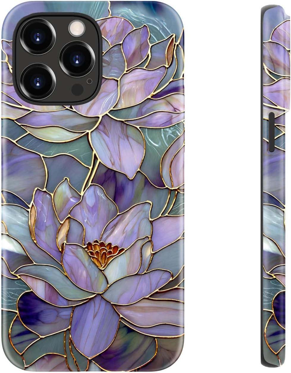 for iPhone 15 Pro Max Case - Wireless Charging Compatible - Dual-Layer Hard Shell + Silicone Cover - Shockproof Protective Phone Case with Stylish Designs for Women - Abstract Lotus - Image 5