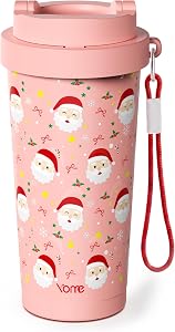 YOME 17oz Christmas Ceramic Lined Insulated Coffee Mug with Infuser for Women Gift| One-handed Pop Open Lid | Stainless Steel |Keep Drinks Cold and Hot| 100% Leak Proof
