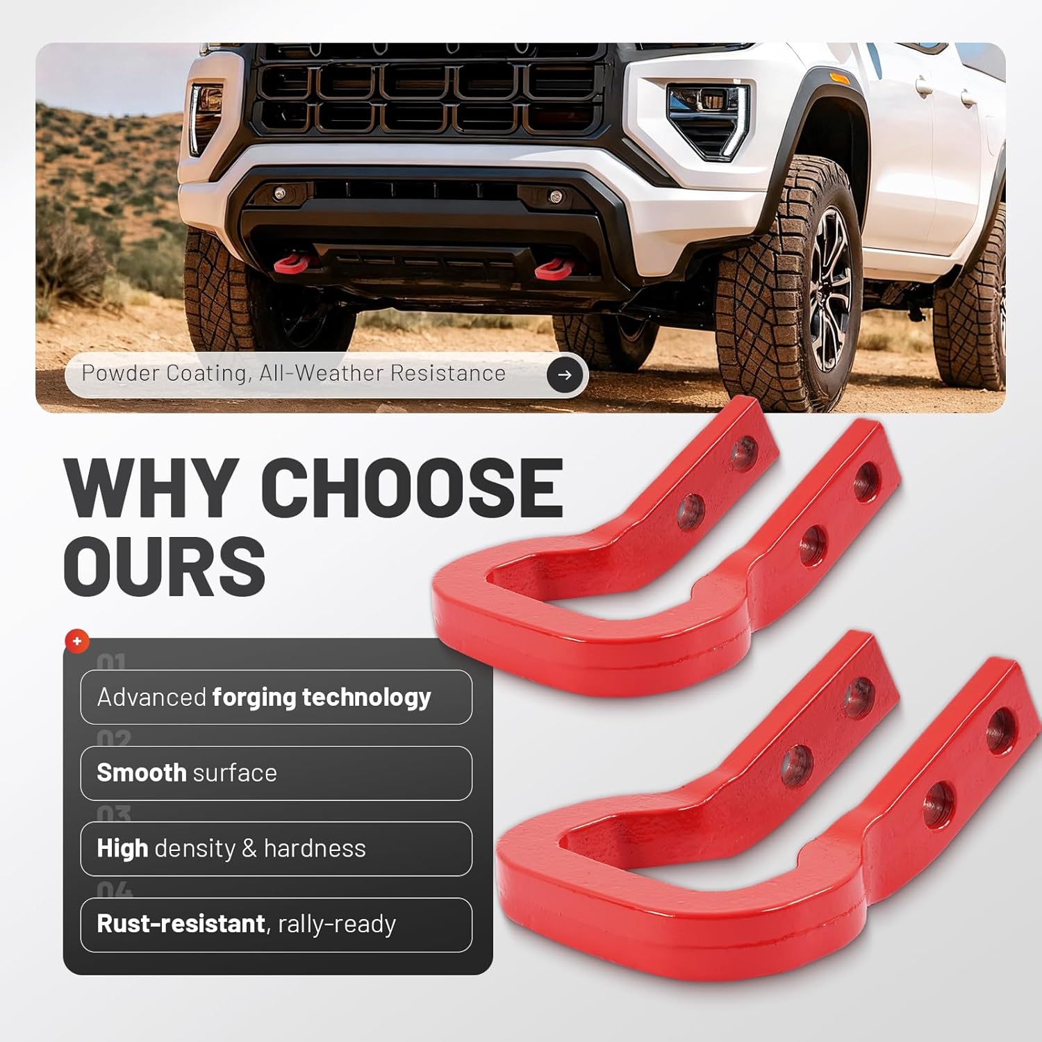 Tow Hooks Compatible with 2023-2024 Chevrolet Colorado 2023-2025 GMC Canyon Replace 85137122 2Pcs Red Steel