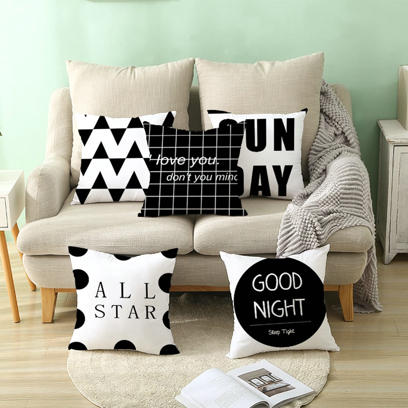 Federa Cuscino 45x45 Cm Con Motivo Cuori D’Amore – In Poliestere, Cerniera Nascosta, Idea Regalo, Per Divano E Camera Da Letto (Bianco E Nero)